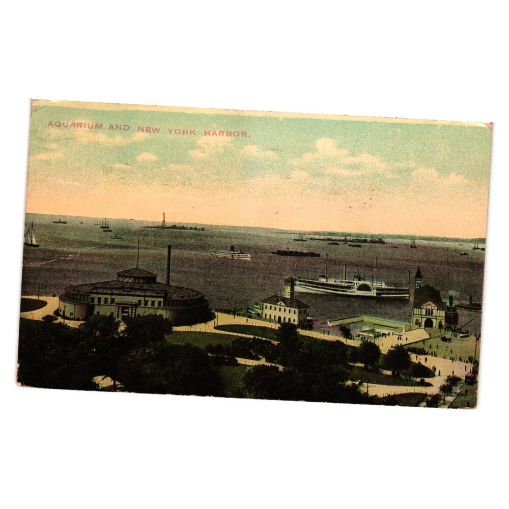 Antique 1911 Postcard Aquarium New York Harbor Theochrom Mailed Brooklyn NY